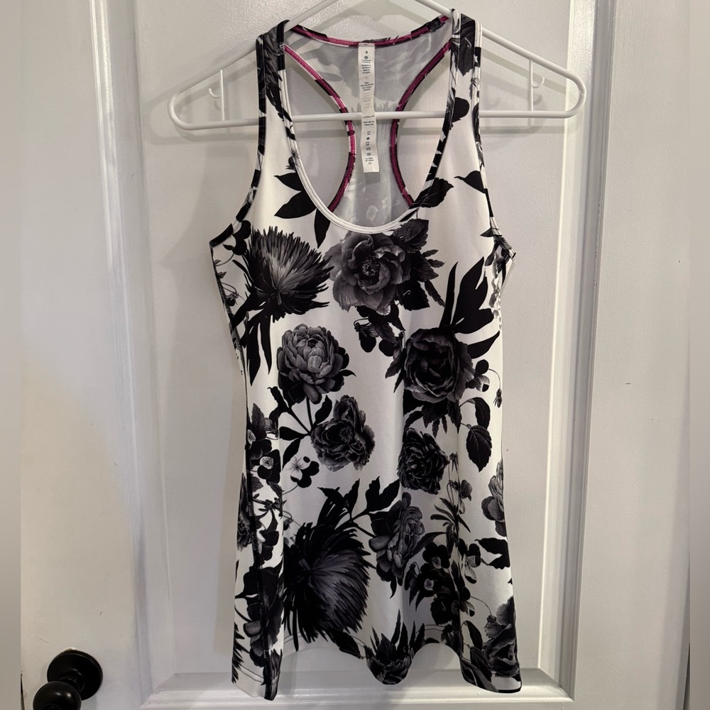 lululemon athletica White Tank Top with Black Floral Print